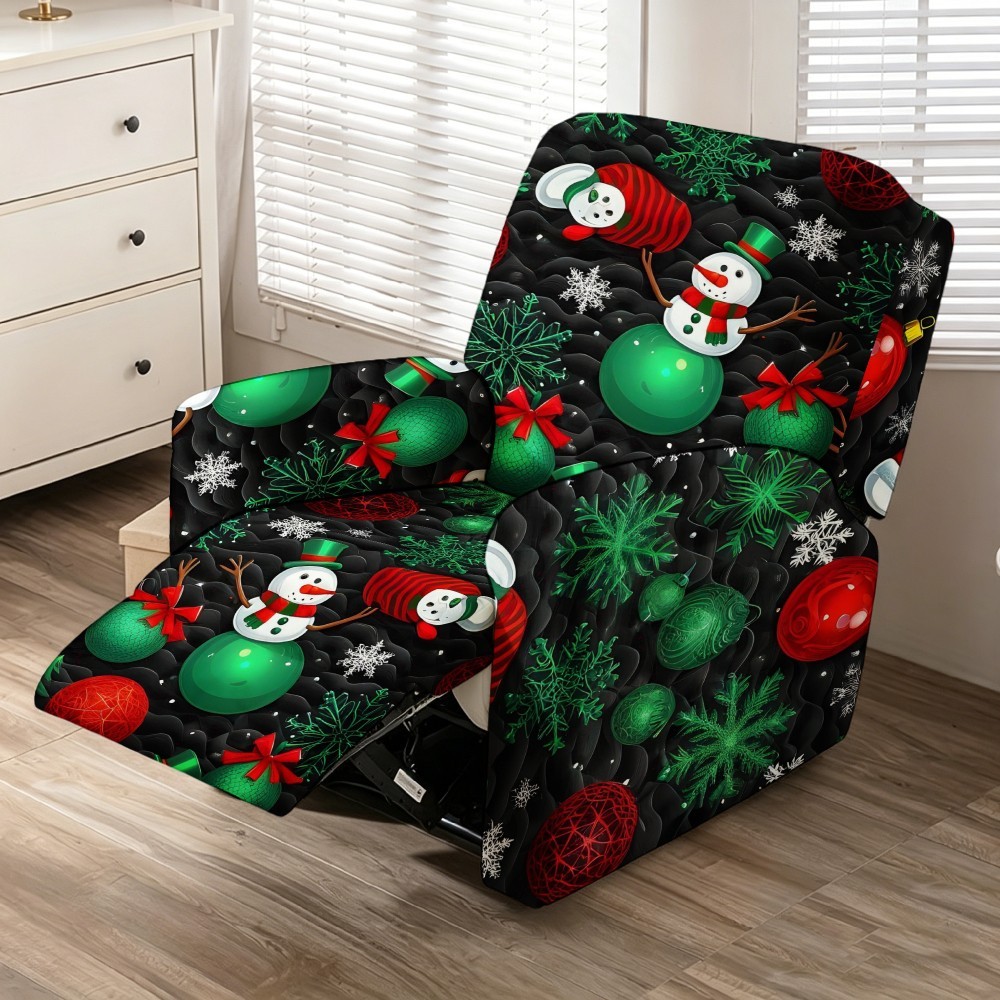 TEMU Housse de fauteuil inclinable de Noël avec boules d'or, de neige et motif , élastique, entièrement enveloppante, lavable, antidérapante, pour