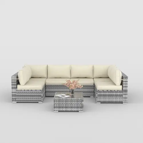 7pcs outdoor seating set with cushions coffee table elegant comfortable patio furniture for garden balcony backyard durable weather resistant