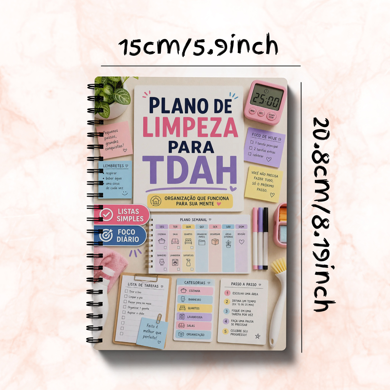 TEMU Portuguese Edition| Adhd Cleaning Subject Notebook| Home Declutter Er For Busy Families, Color-coded Layouts To Tasks, Reduce Clutter, Build
