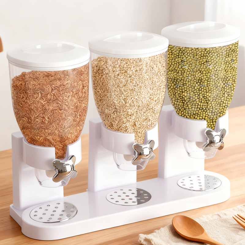 TEMU [ Grain Dispenser] 3- Tier Cereal Dispenser - Large Capacity Dry Food Cereal Dispenser For , Oatmeal, Snacks- Plastic Plastic Food Storage