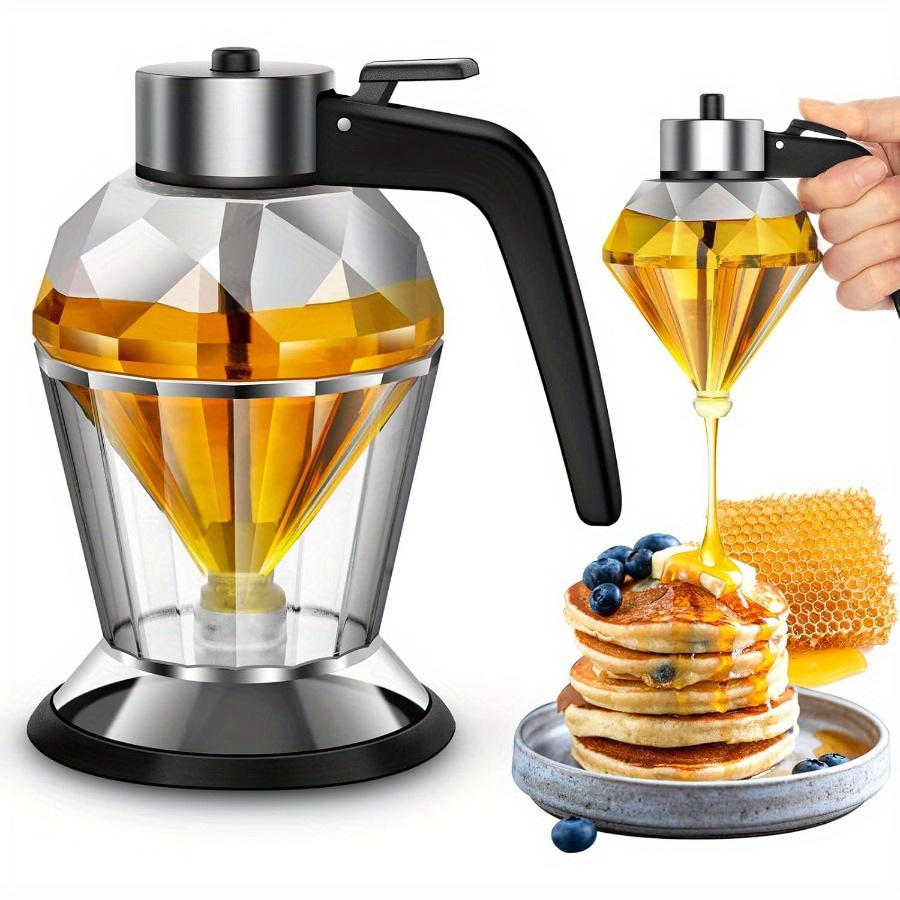 TEMU Premium Honey Dispenser With Stand - 8 Oz Transparent Glass Jar Featuring A Drip-free Spoon And Flip, Leak-resistant Kitchen Dispenser For Maple Syrup, Cooking Oils, Spices, Kitchen Tools