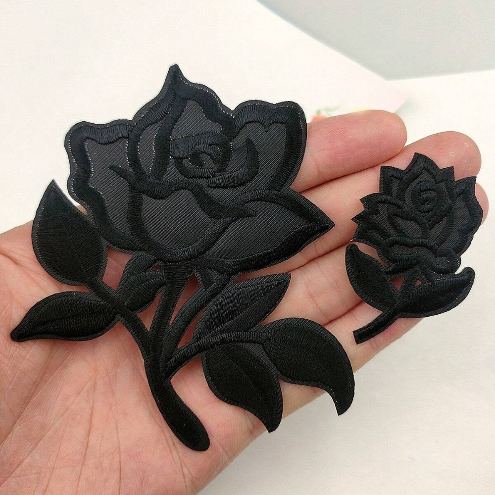 TEMU Ensemble de 2 écussons noirs brodés de fleurs pour femmes, parfaits pour vestes, pantalons, chapeaux et projets avec support auto-adhésif