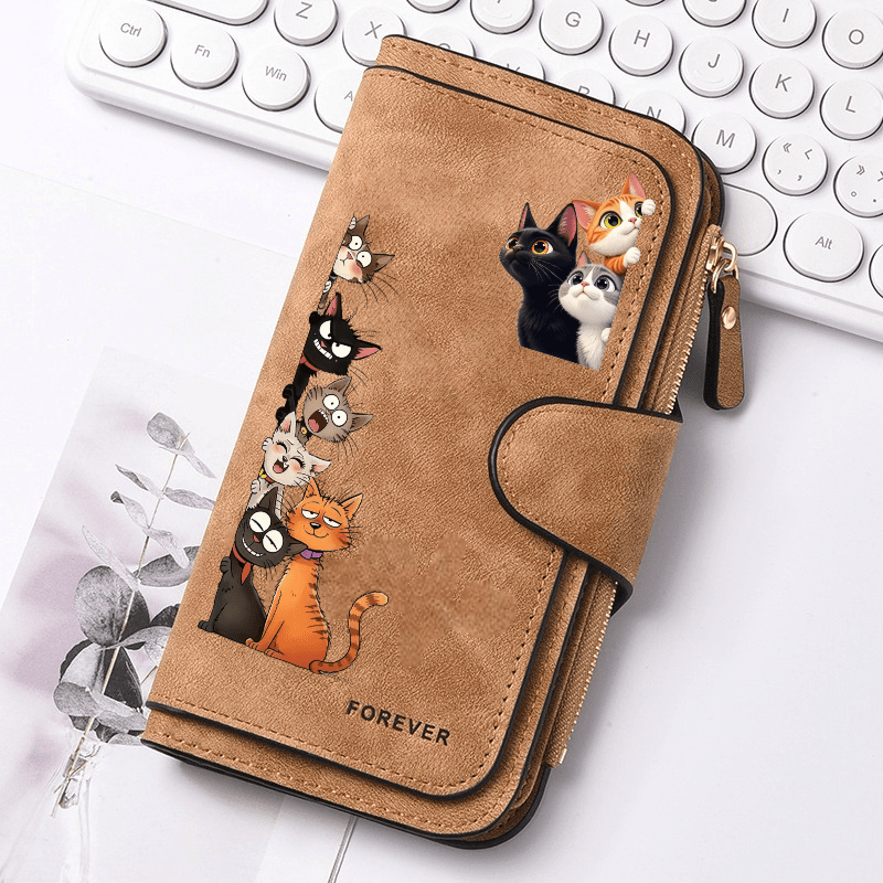 TEMU Billetera Larga para Mujer con Gatos / Multifuncional / Portátil con Cierre a Presión / Regalo de / Desplazamiento Diario / Diseño Divertido /