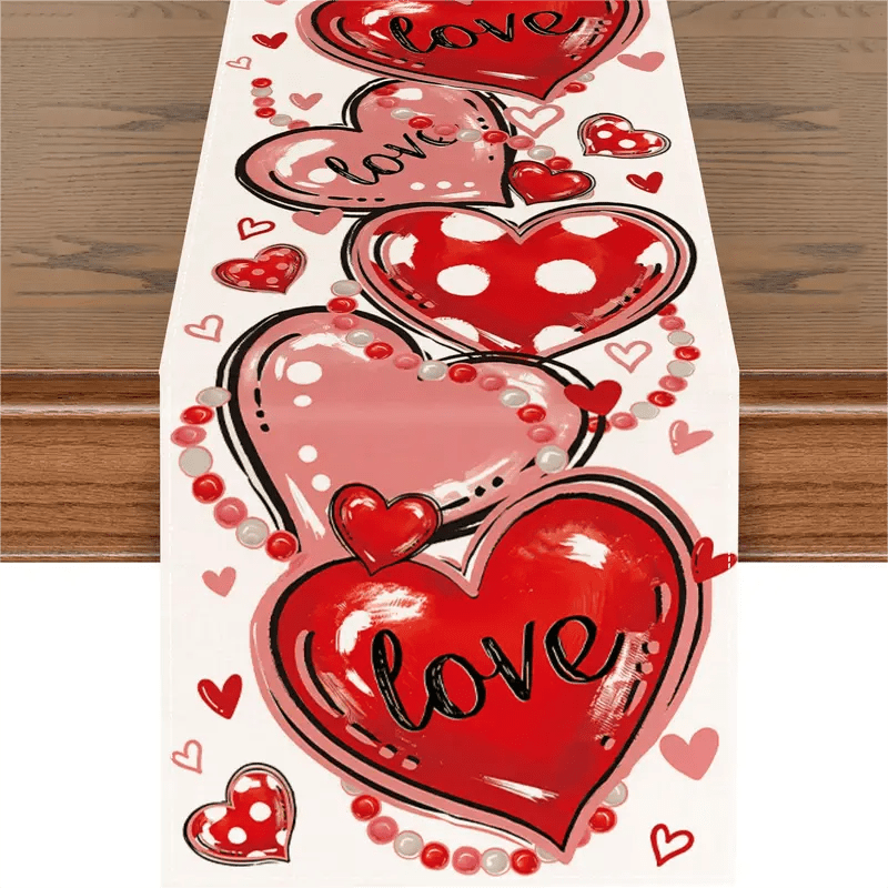 

1pc Valentine's Day Heart Table Runner, Woven Polyester, Love Themed Table Decor, Square Tabletop Accessory, With For Anniversary, Wedding, And Romantic Celebrations