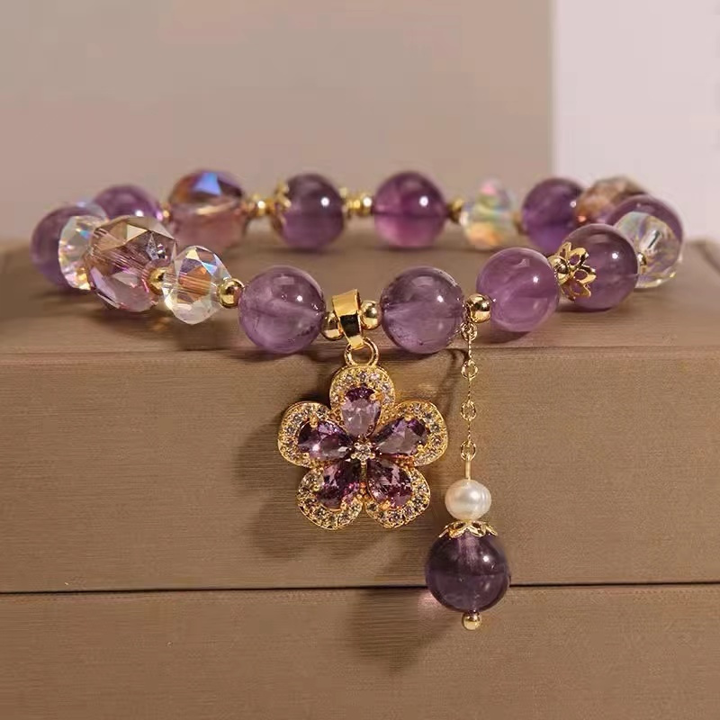 A Women's designed natural amethyst bracelet, featuring irregular crystals and Synthetic Zirconia, with a light luxury minimalist style, suitable for year-round wear.