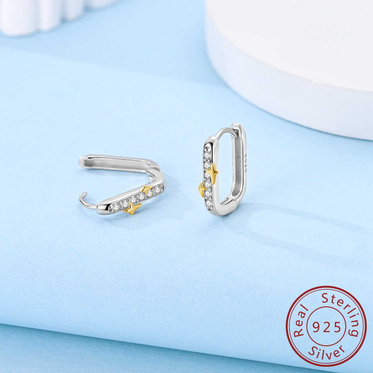 Authentic 925 Sterling Silver Hoop Earrings with Cubic Zirconia