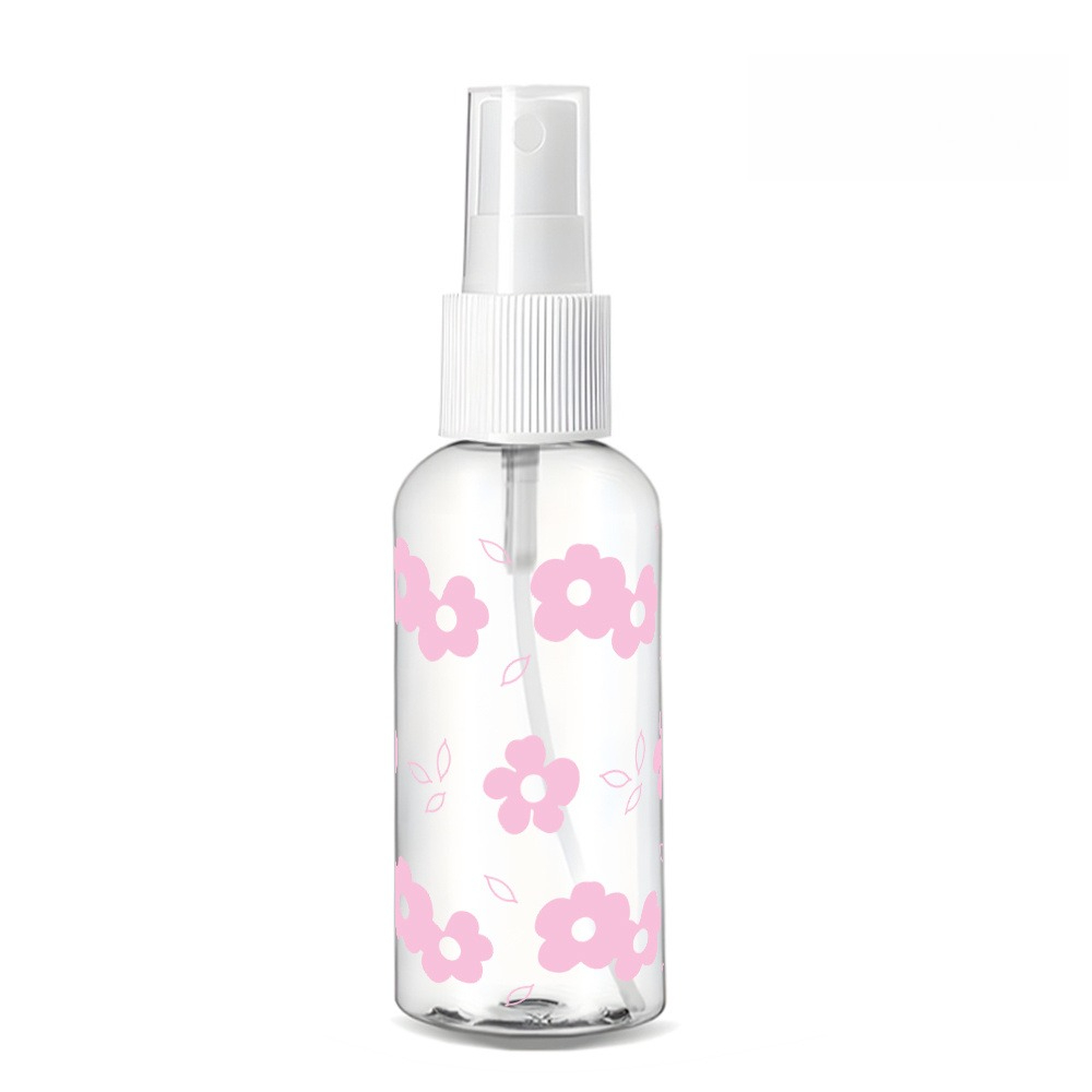 TEMU 1pc, Portable Spray Bottle, Transparent Plastic Body, White Spray Head, 100ml 30ml Floral Pattern, Essential Oil Perfume Skincare Moisturizing