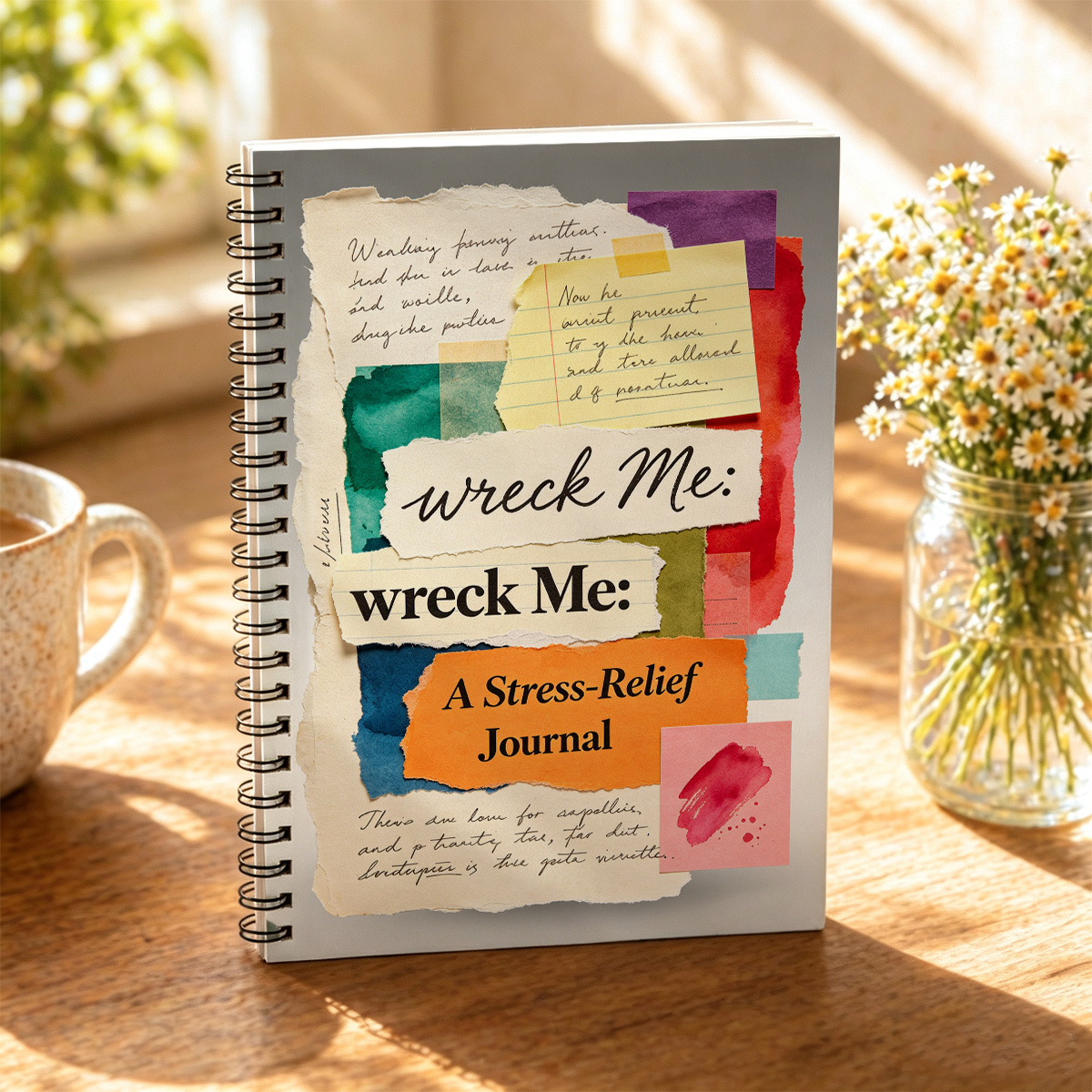 TEMU A5, Colorful Collage Relax Notebook, Torn Paper Art Interactive Diary For Creativity, Prompts, Spiral Bound Mixed , Aesthetic Doodle Pad, This