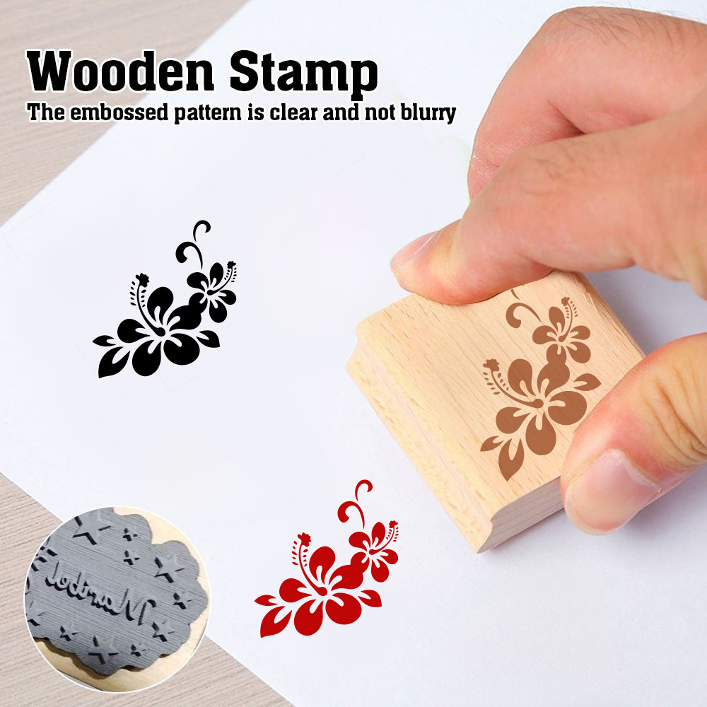 Double Hibiscus Scroll Lace Wooden Rubber Stamp