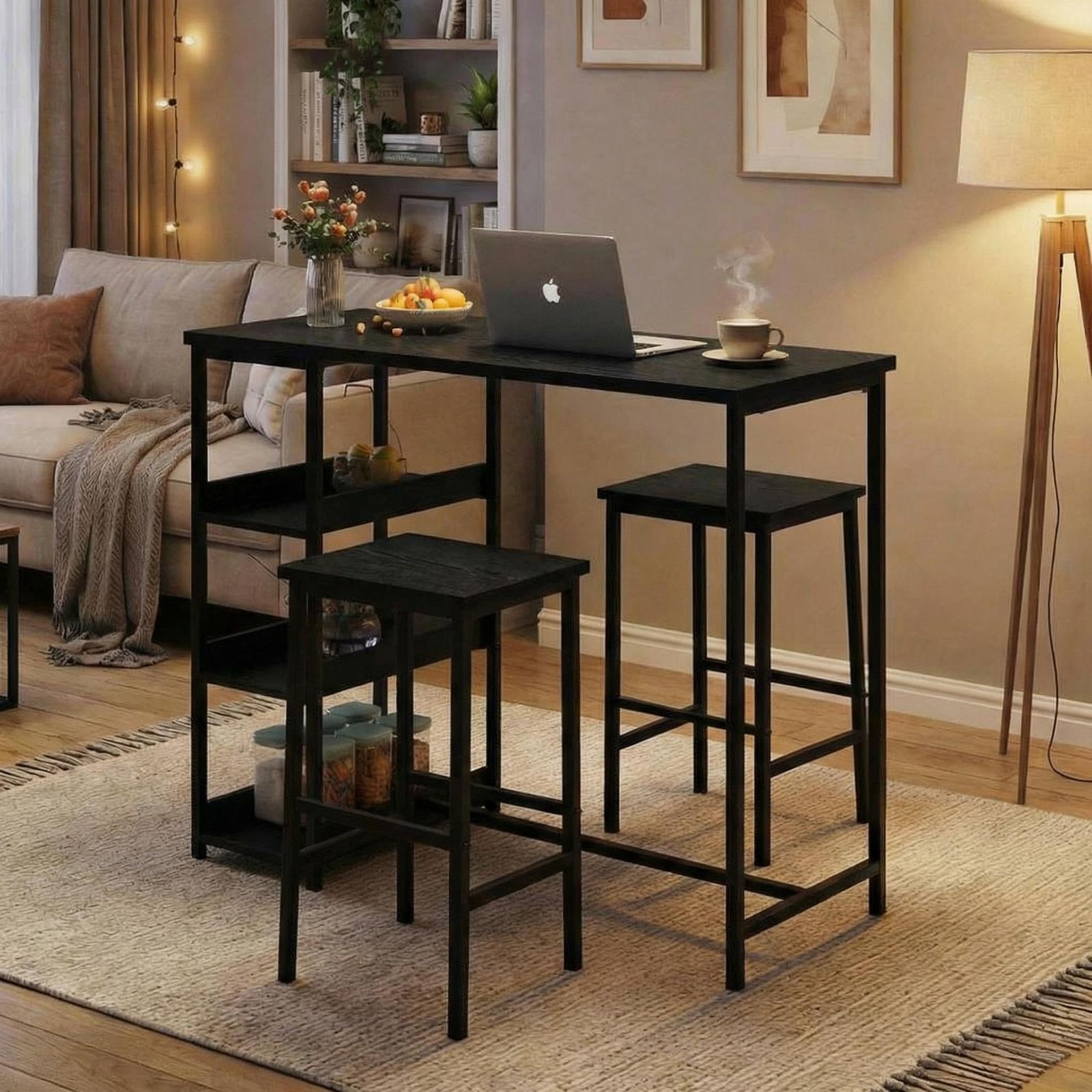 2026 NEW Side Tables, 1 Box Set Board Bar Table And 2 Stools Storage Furniture Combo, Designed for Convenient Storage And Space Saving, Small End Table with Storage Shelf, Modern Nightstand for Bedroom Living Room Studio, Portable Snack Table