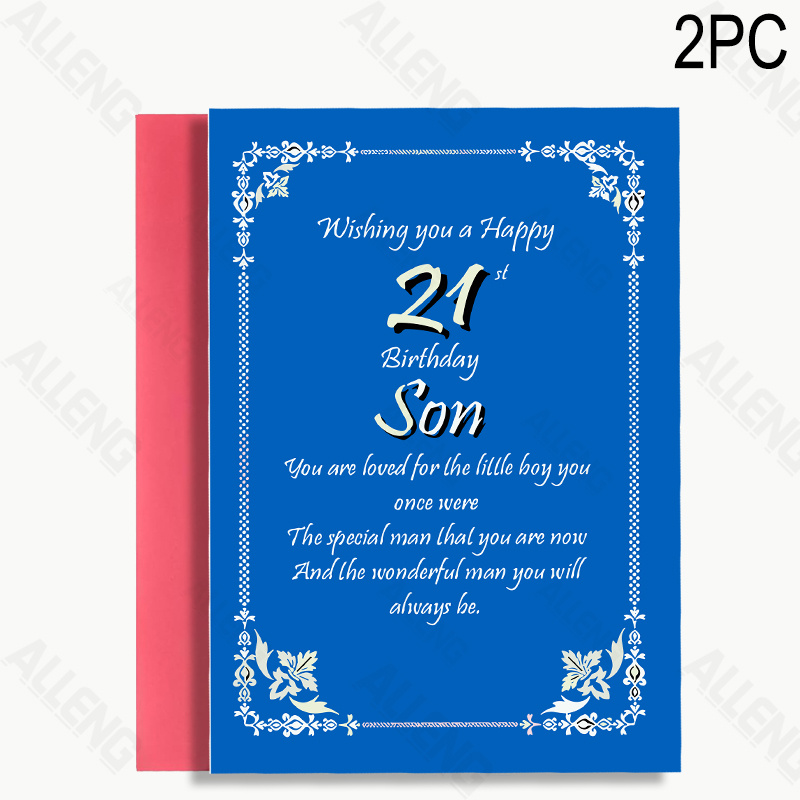 TEMU 2pcs Happy 21st Birthday Son Greeting Card With Envelope, High-quality Paper Material, Birthday Card For Men, & Elegant Design, Ideal Gift For