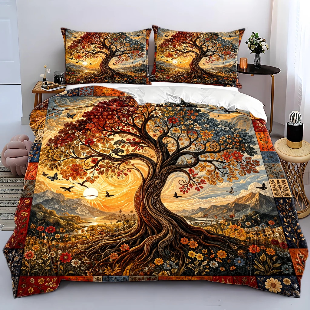 TEMU 3pcs Tree Of Life Art Print Duvet Cover Set, Bedding 3pcs Set (1*duvet Cover   2*pillowcases), Suitable For , Machine Washable, Double Bed Cover
