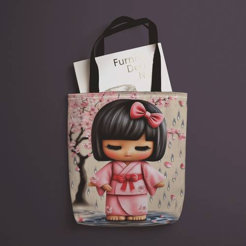 high definition printed canvas tote bag featuring a pink clad doll cherry this large capacity printed handbag is stylish and versatile suitable for daily commutes shopping and school the wide mouth design