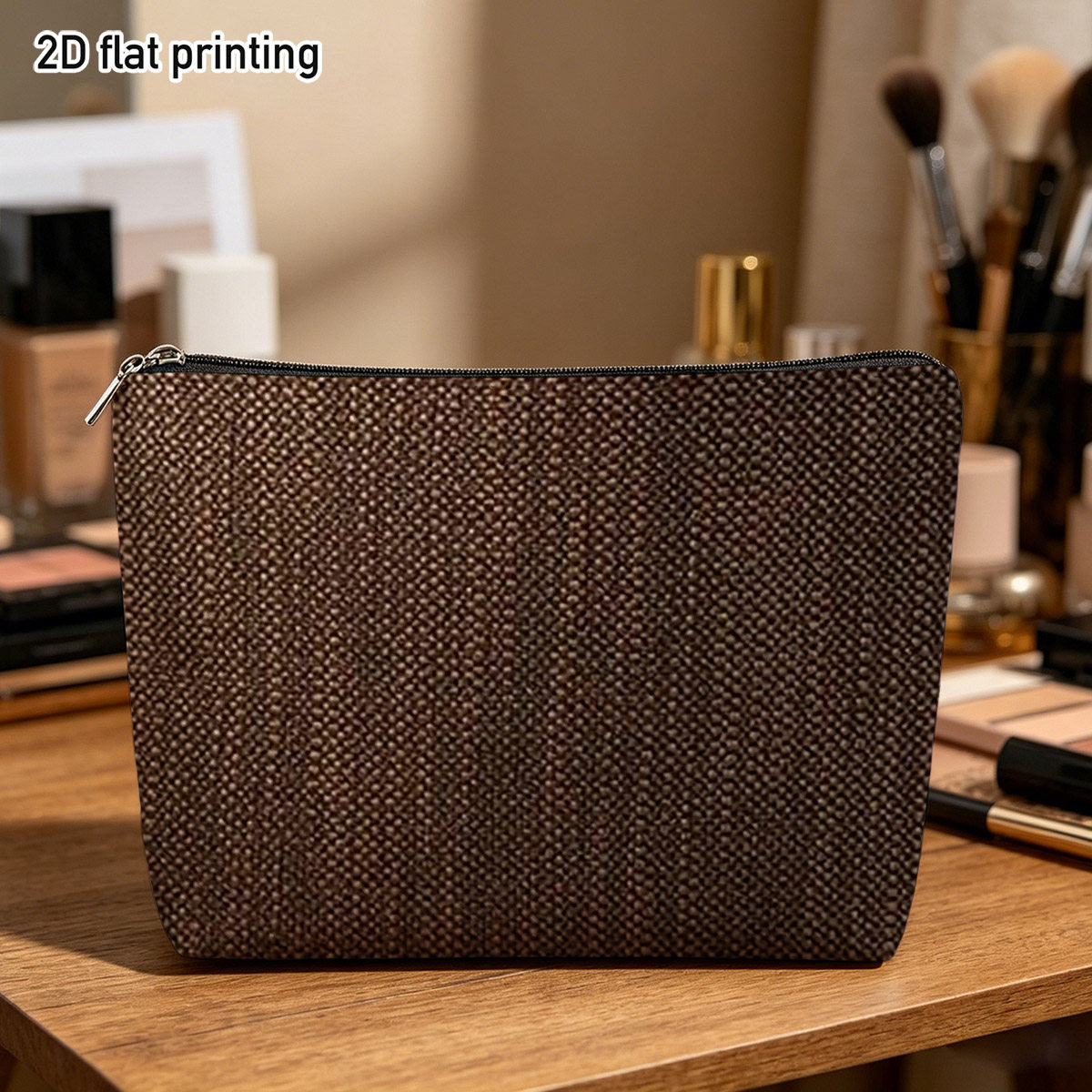 TEMU Neceser 2D 1 pieza con y Diseño Marrón, Diseño Tejido Marrón , Ideal para Organizar Cosméticos , Almacenar Artículos de Belleza Diarios,