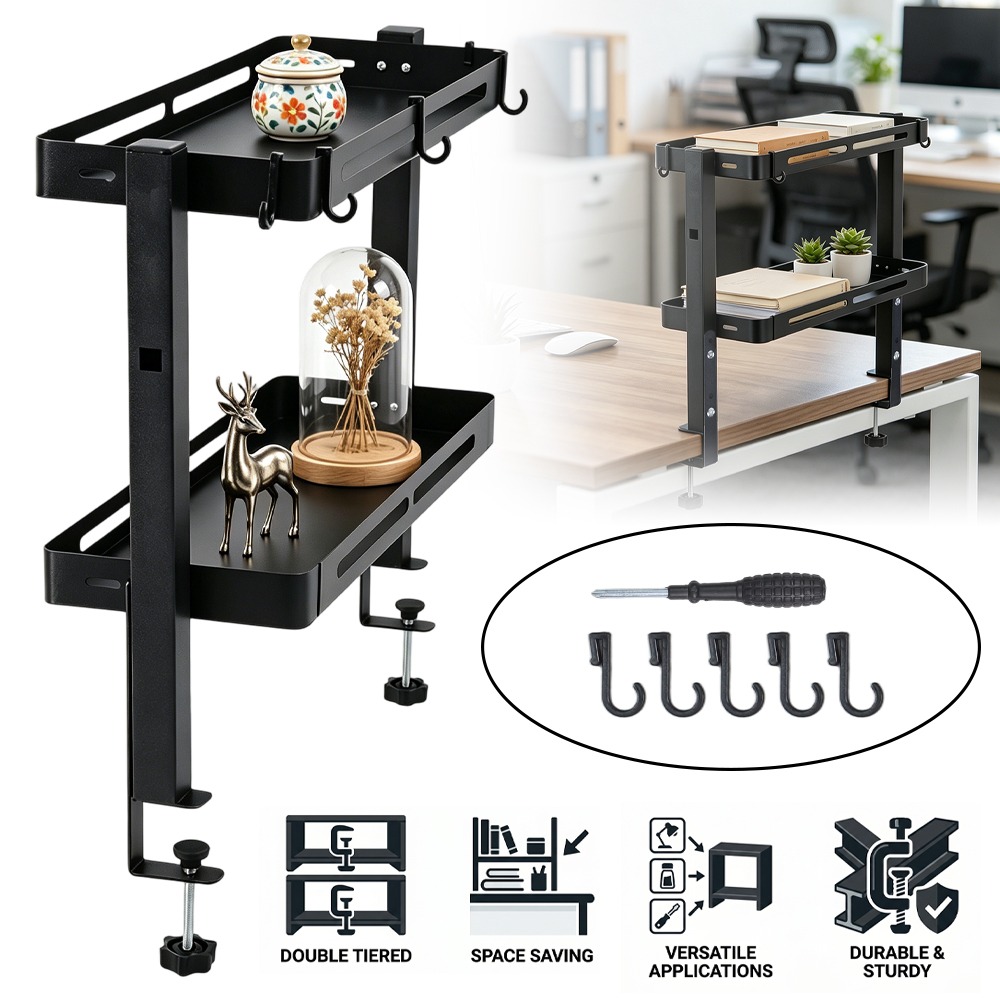 2-tier Clip-on Storage Rack Installation Space Organizer Shelf Stable Holder For Office Room Daily Item Arrangement