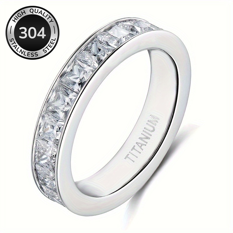 TEMU Anelli Classici Semplici con in Zirconia in Acciaio Inossidabile 304 per Donna i Casual Feste Fidanzamento Matrimonio Gioielli Regalo