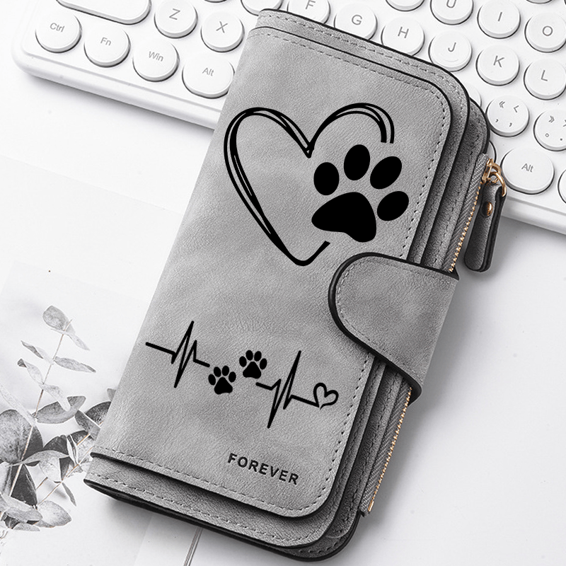 TEMU New Retro Elegant Printed Fashion Printed Women's Card Bag Heart-shaped Paw Print Wallet Large Capacity Card Bag Long Zipper Wallet Credit Card