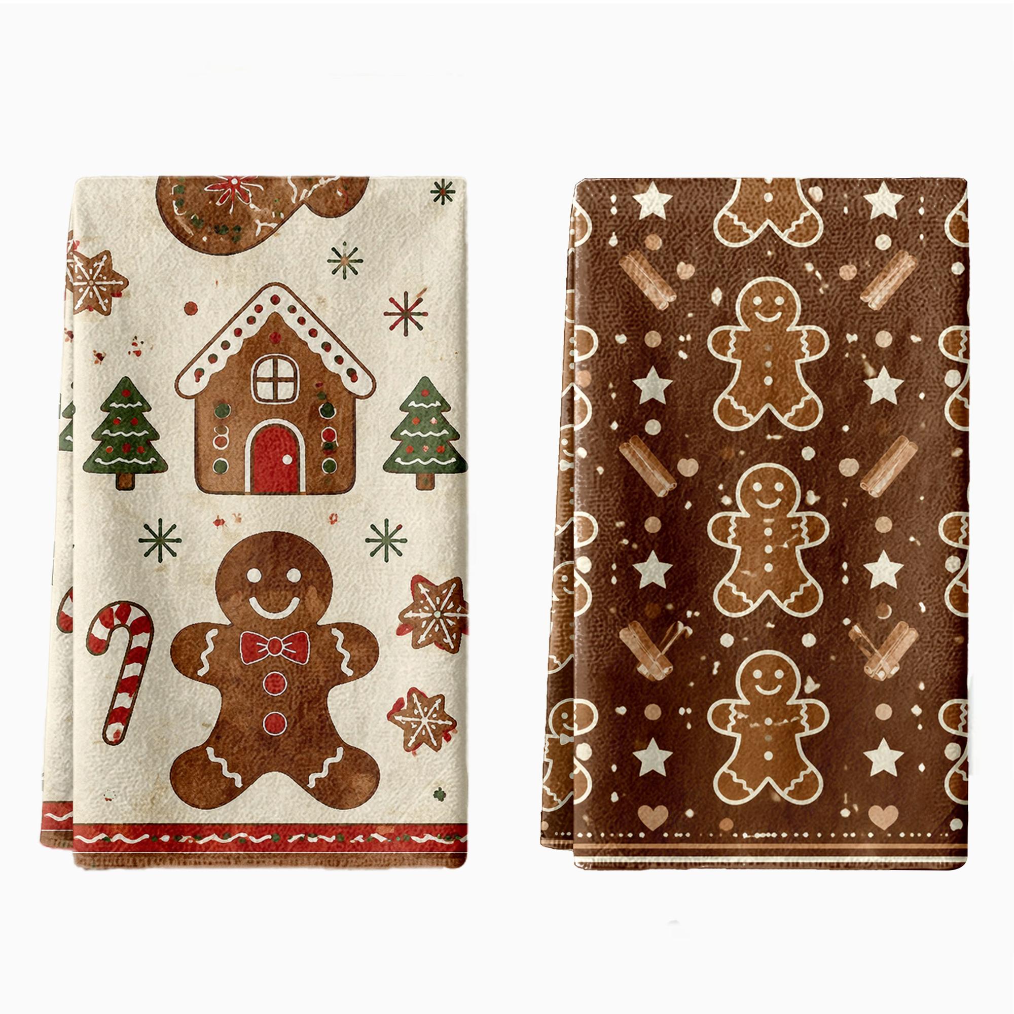 TEMU 2pcs, Gingerbread And Holiday Pattern Kitchen Towels, Fashionable, Kitchen And Restaurant Towels, Kitchen Decor Towels, Tabletop Decoration,