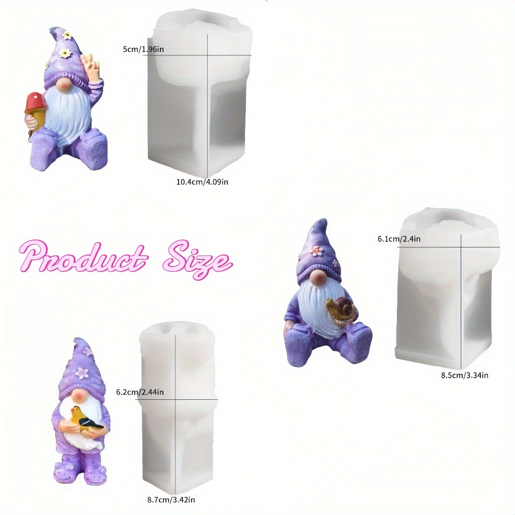 Set Of Silicone Molds For Quiet Cast Gnomes Featuring A Snail, Bird, And Mushroom - Reusable And , This 3-in-1 Multi-mold Is Ideal For Crafting Handmade Candles, Clay, Plaster, And Epoxy Resin