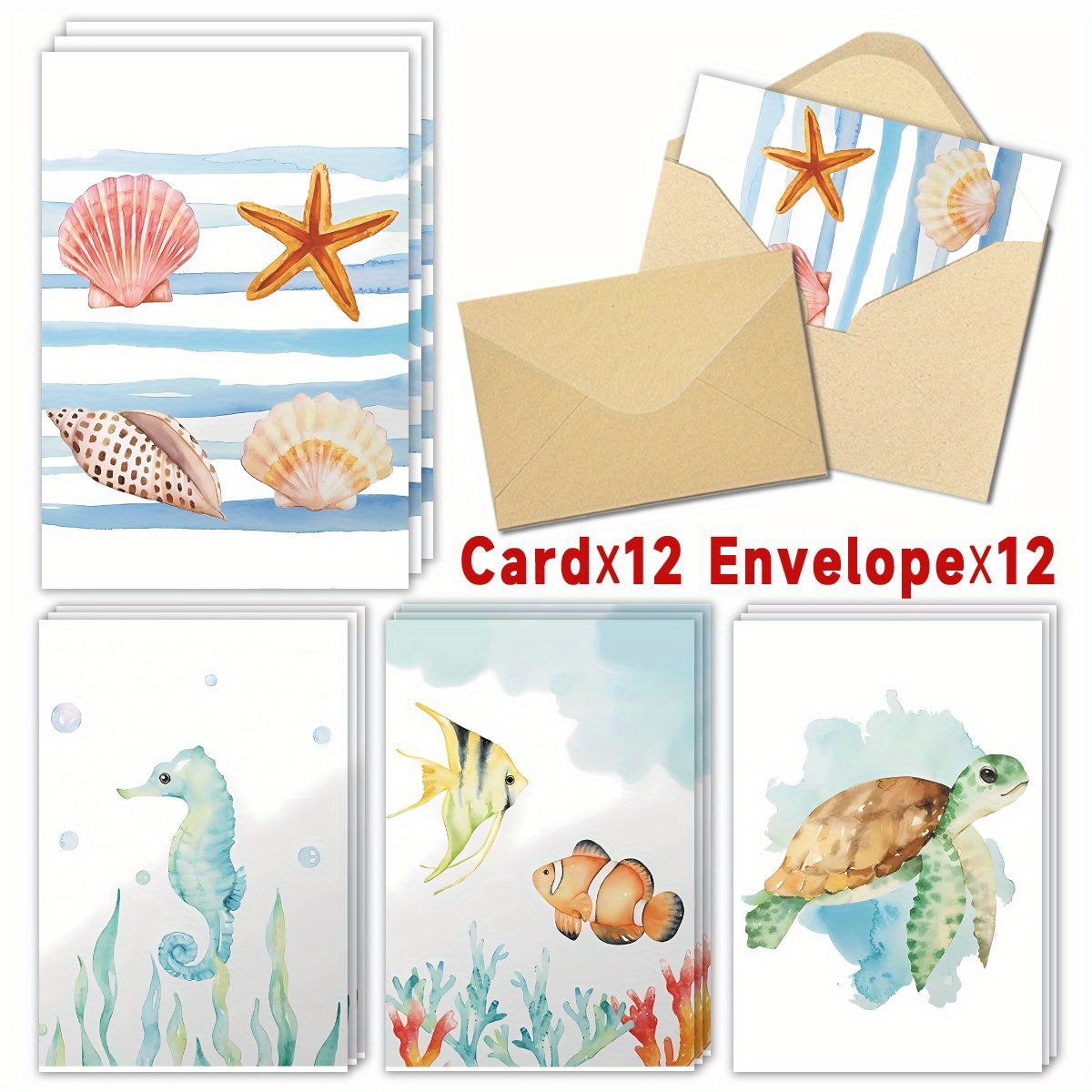 

24- Assorted Greeting Envelopes, Sea , Blank - For , Colleagues, , , Christmas And New