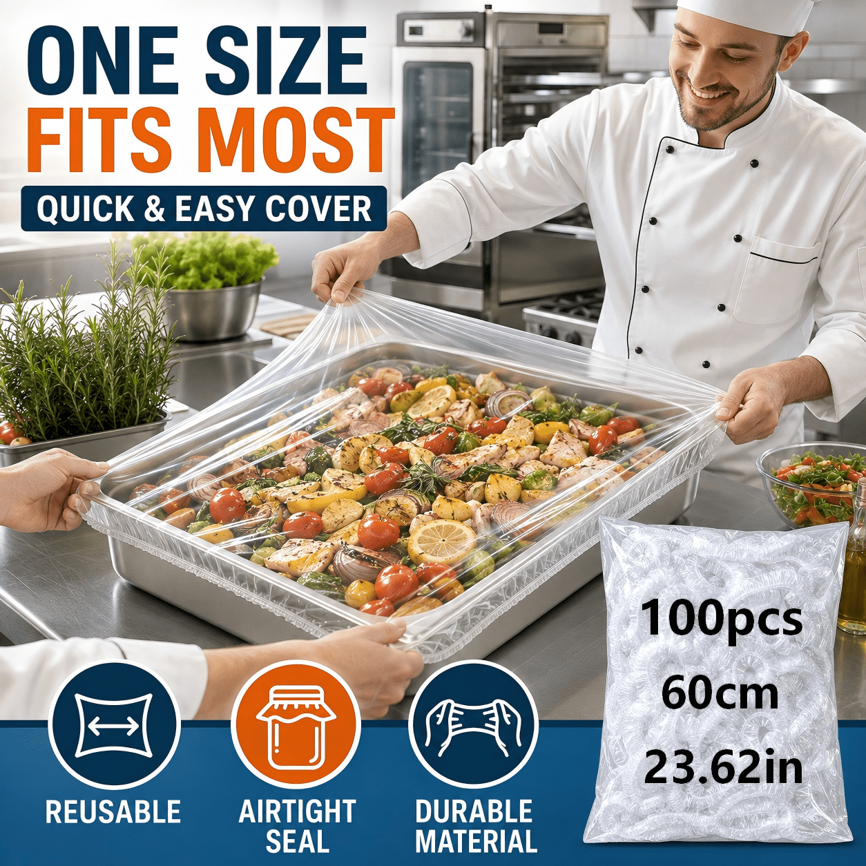 TEMU Enlarged Large Size 100pcs Food Cover Set, 60cm/23.62 Inches. Suitable For Storing Leftovers And Daily Dining, Safe And Practical. And Replace,