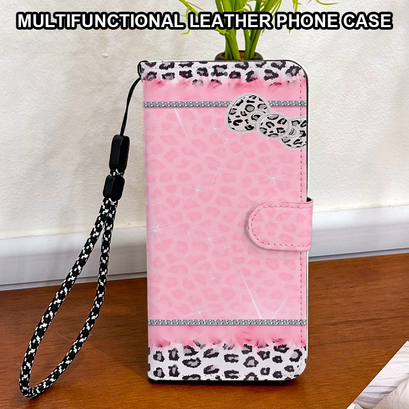 TEMU Phone Case: Pink Leopard Print Wallet Case, Magnetic Flip Cover With Full-coverage Drop Protection, Suitable For Iphone 17/17 Pro/17 Pro Max/17