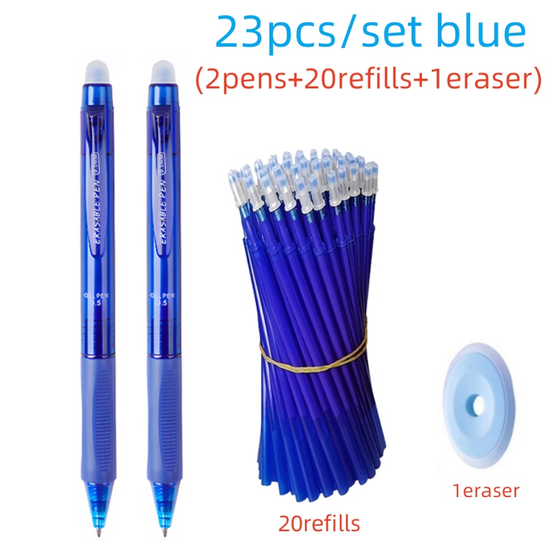 E-shop 23-teiliges Kreatives Großraum-Set mit Radierbaren Gelstiften, 0.5mm Schwarz/Blau Waschbarer Griff, Auswischbare Magische Stiftminen für Büro