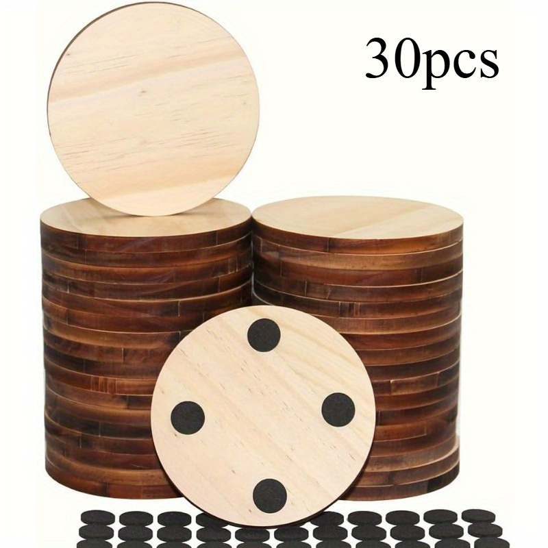 Image of 30pcs Wooden Coasters, 4inch/10cm Wooden Coasters With Non-slip Coasters Crafts Coasters For Stained Painting Drawing Wood Engraving Wood Burning Decoration