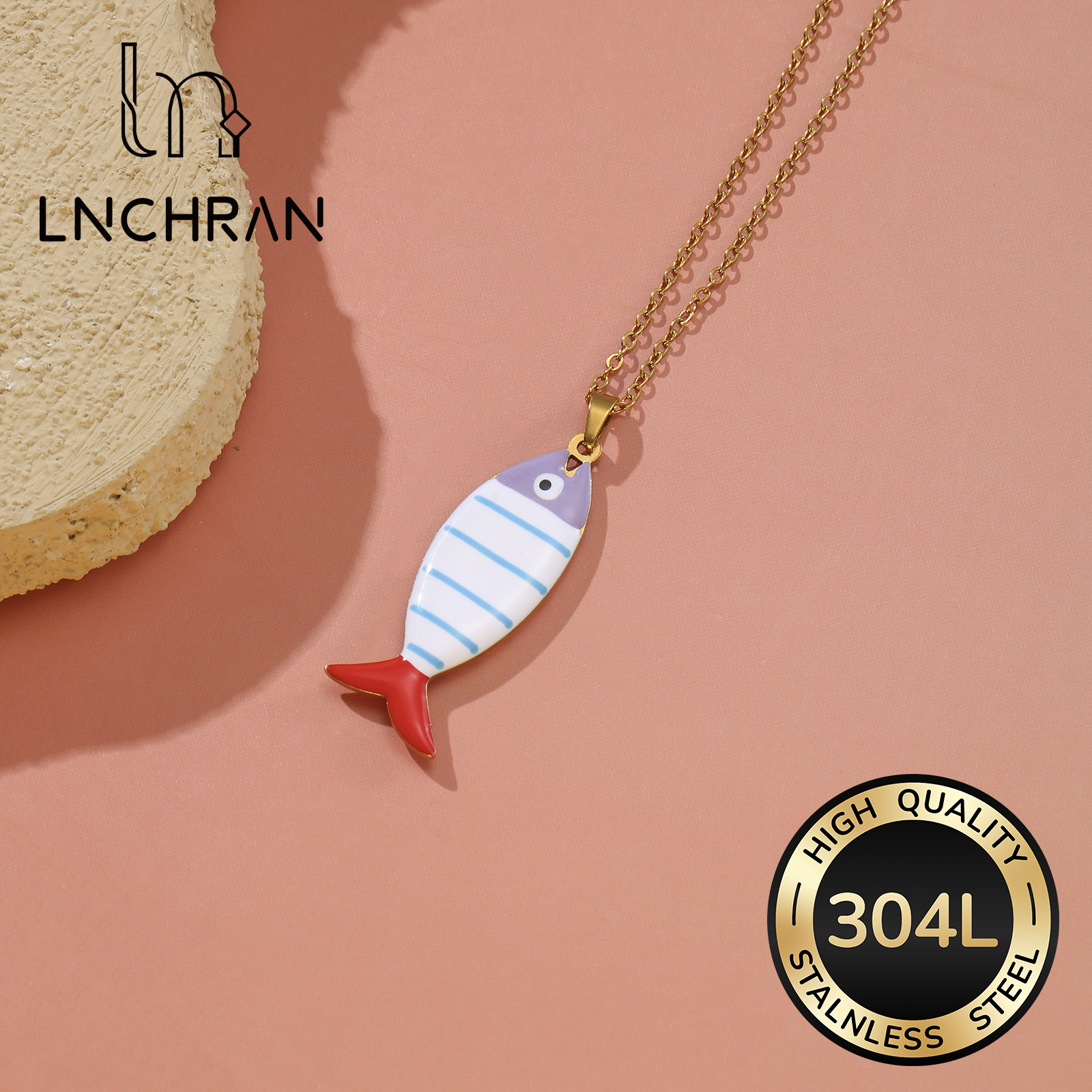 1pc Stainless Steel Golden Striped Fish Enamel Necklace Cute Women' S Choker Necklace Choker Gift Stainless Steel Jewelry