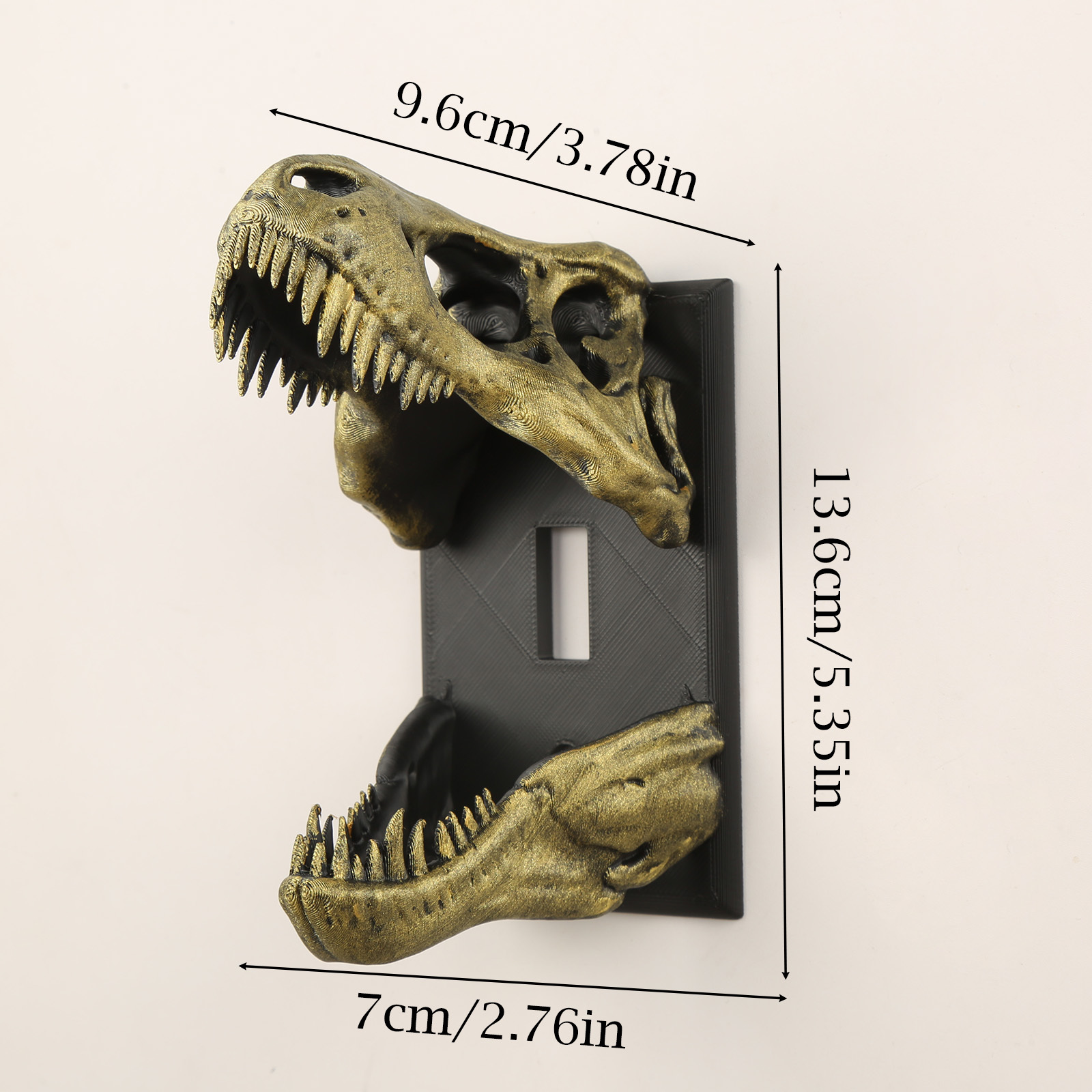 TEMU 1pc Plaque d'interrupteur Crâne de Dinosaure Créatif Imprimé en 3D en Plastique de Haute Qualité Noir Doré T Rex Couvercle d'Interrupteur Thème