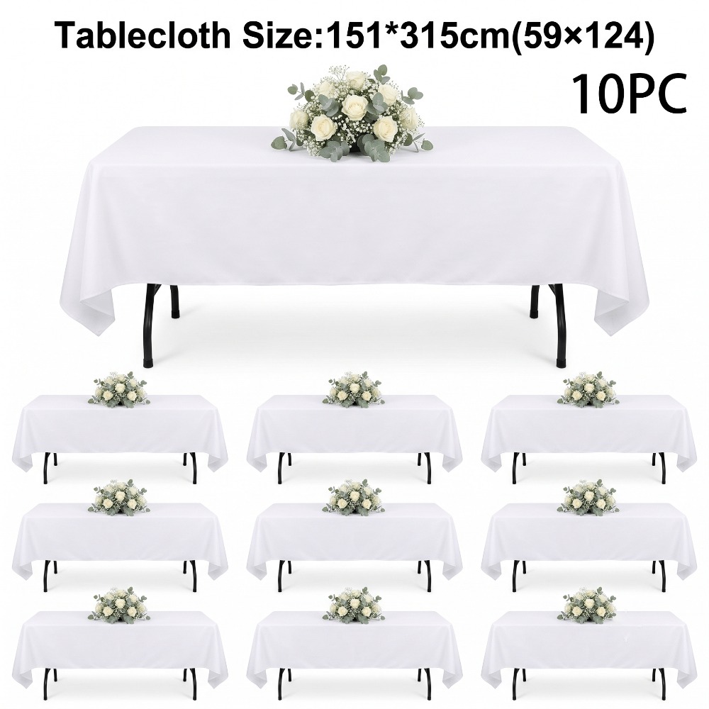 TEMU 4/6/10 Pack White Rectangular Tablecloths - Washable, Tablecovers, Fits Standard 6-8ft Tables, Durable & Reusable Table Covers For Outdoor