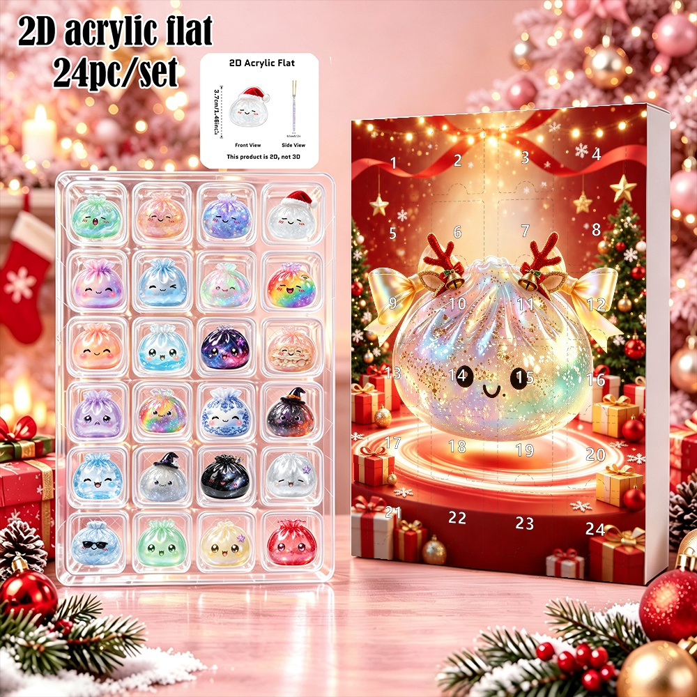 TEMU 2D Plat, 2D Plat, [2D Plat] 24pcs/Set Mignonnes Boules de Noël à Paillettes Calendrier de l'Avent 24 Jours Décorations Suspendues en Acrylique,