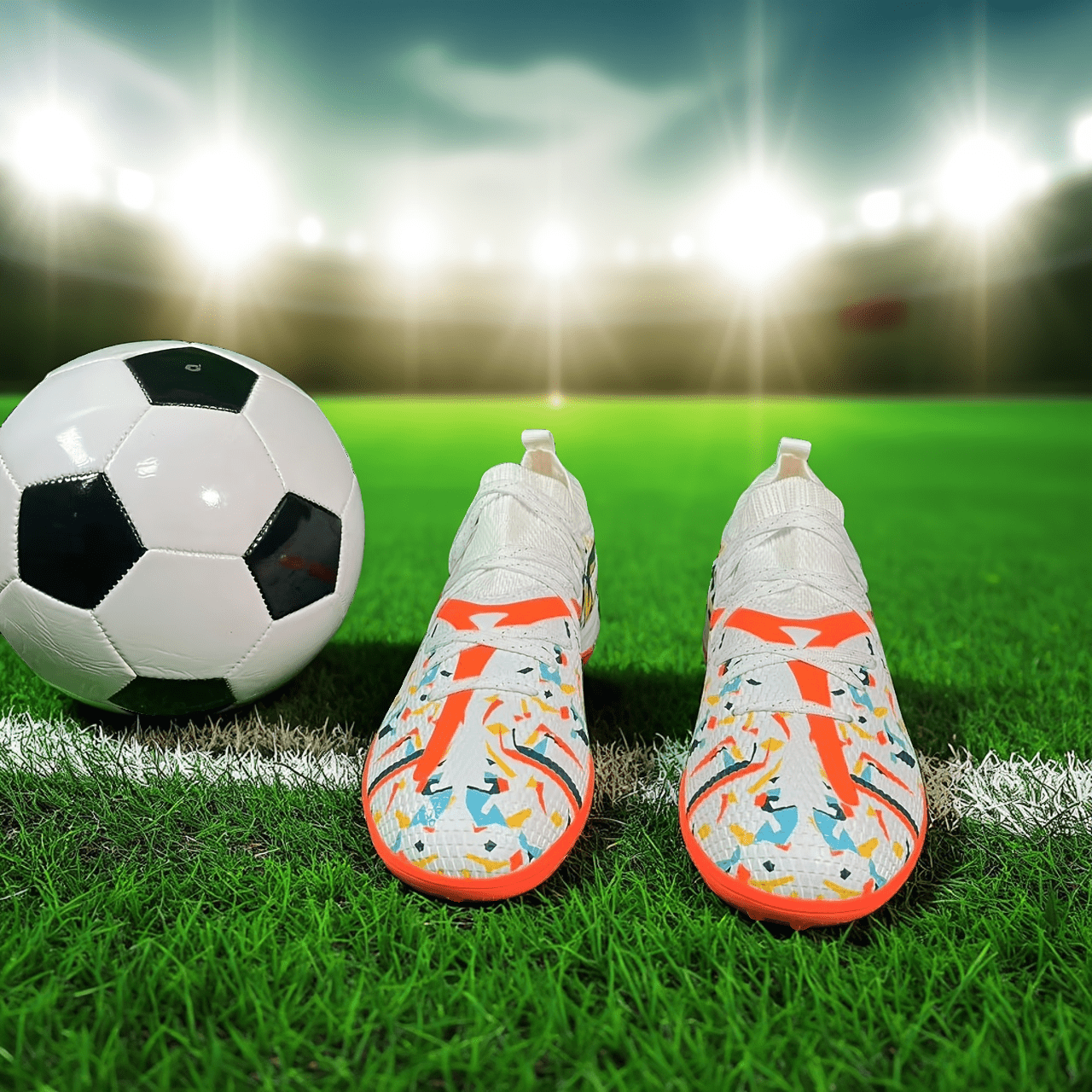 TEMU Popular Outdoor Soccer Shoes For Teenagers, Featuring Geometric Patterns In Athletic Fabric, Suitable For Teenagers And Teenagers For Gym