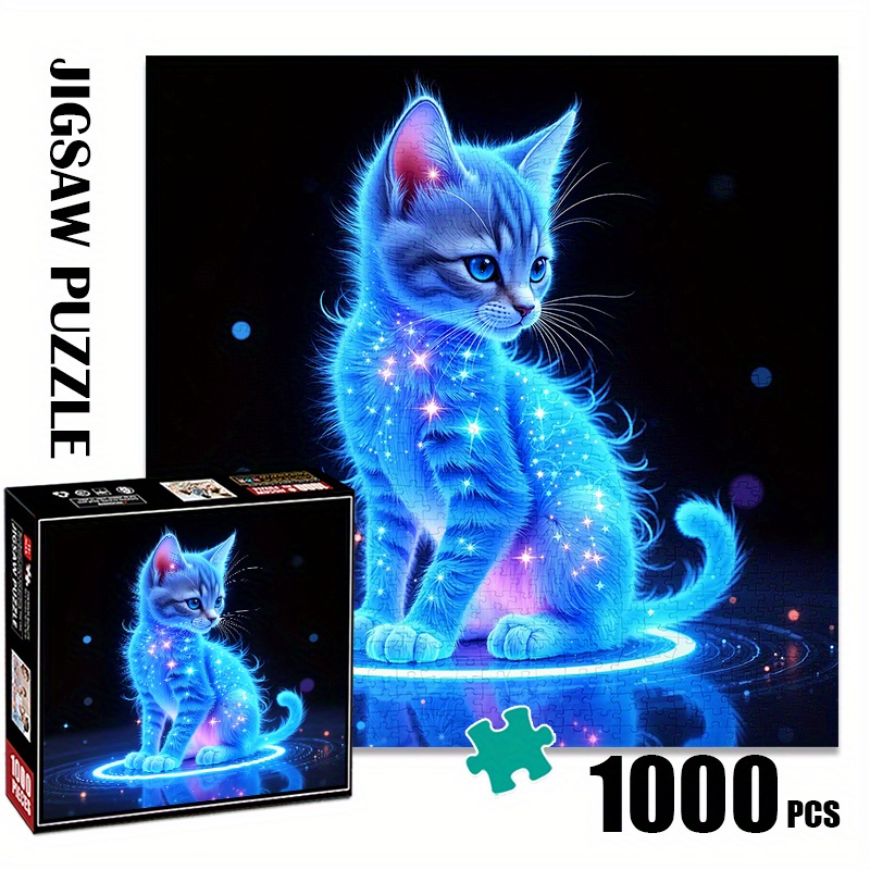 Image of -the-dark Cat 1000pcs Jigsaw Puzzle, Large Puzzle Toy, Exquisite Game Gift, Family Interactive Game, Diy Decoration, Brain-challenging Holiday Gift