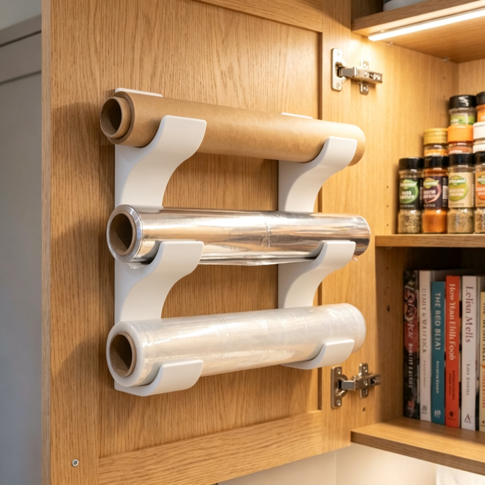 TEMU Set Of 2 Wall-mounted Holders For 3 Rolls Of Kitchen Paper, Plastic Wrap, Or Aluminum Foil; Storage Rack (holds Rolls With A Diameter Of Up To