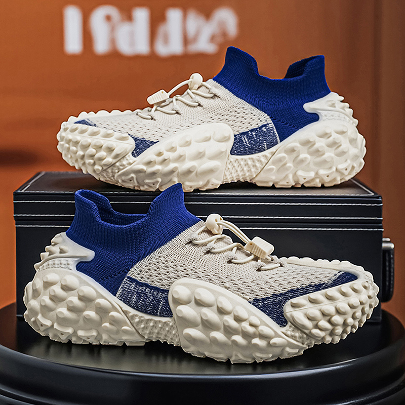 Men's Platform Sole Wear-Resistant Sneakers, Breathable Mesh Fabric, Quick-Drying Running Shoes, Trendy and  Slip-On Jogging Shoes