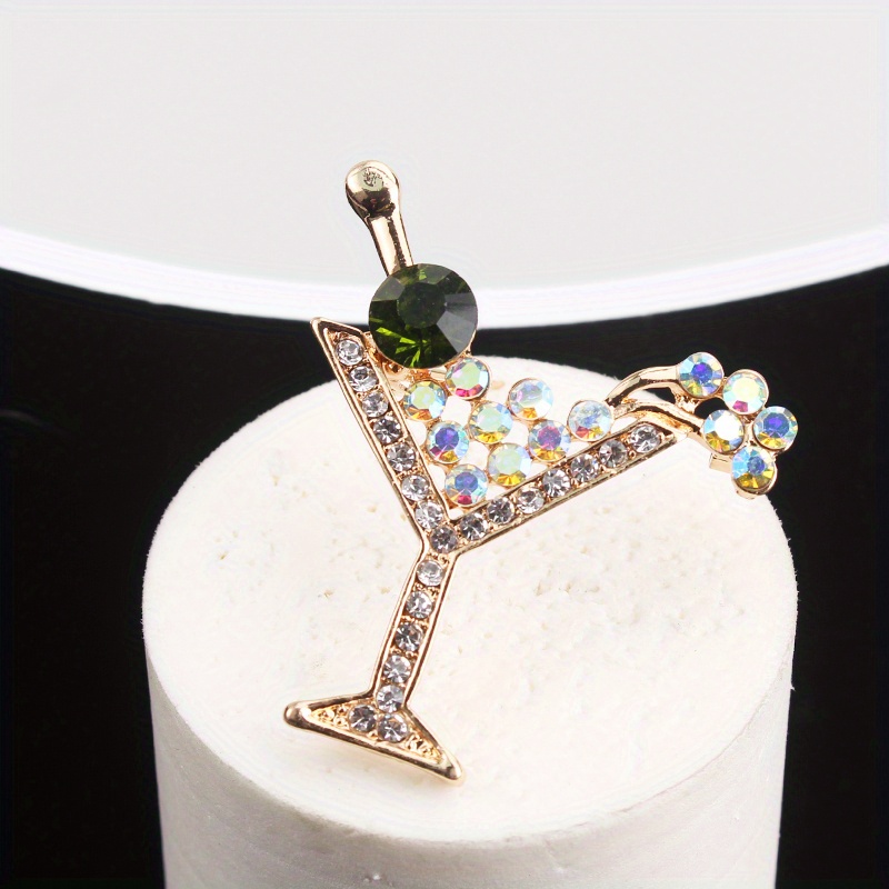 Image of 1pc Creative Fashionable Cut-out Wine Glass Brooch, Rhinestone Material, Unique Statement Jewelry Accessory For Women