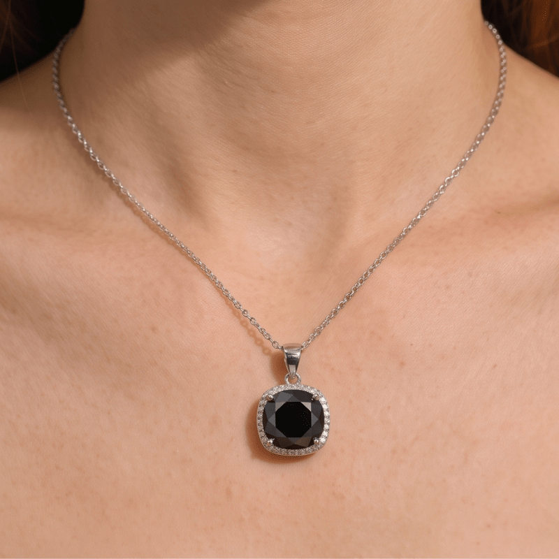 Women's 925 Silver Black Moissanite Pendant Necklace, Stylish