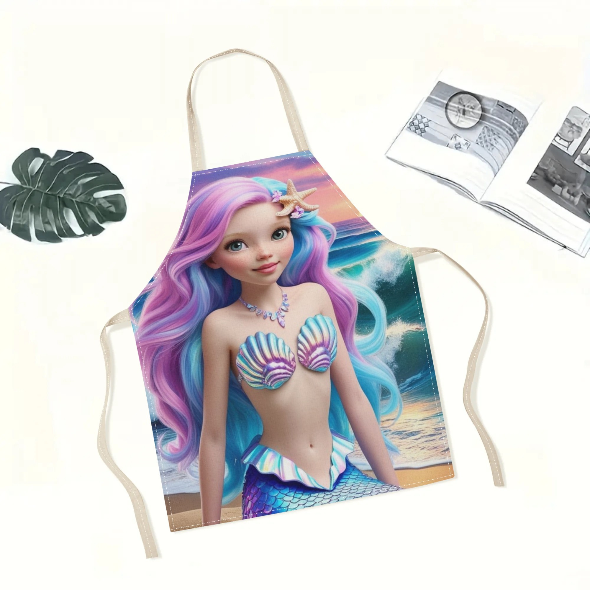 disney for ariel princess waterproof apron - vibrant, fashion-  design with mermaid cartoon pattern, ideal for hotels, supermarkets, restaurants, fruit shops, and milk tea stands,   polyester,  , disney details 0