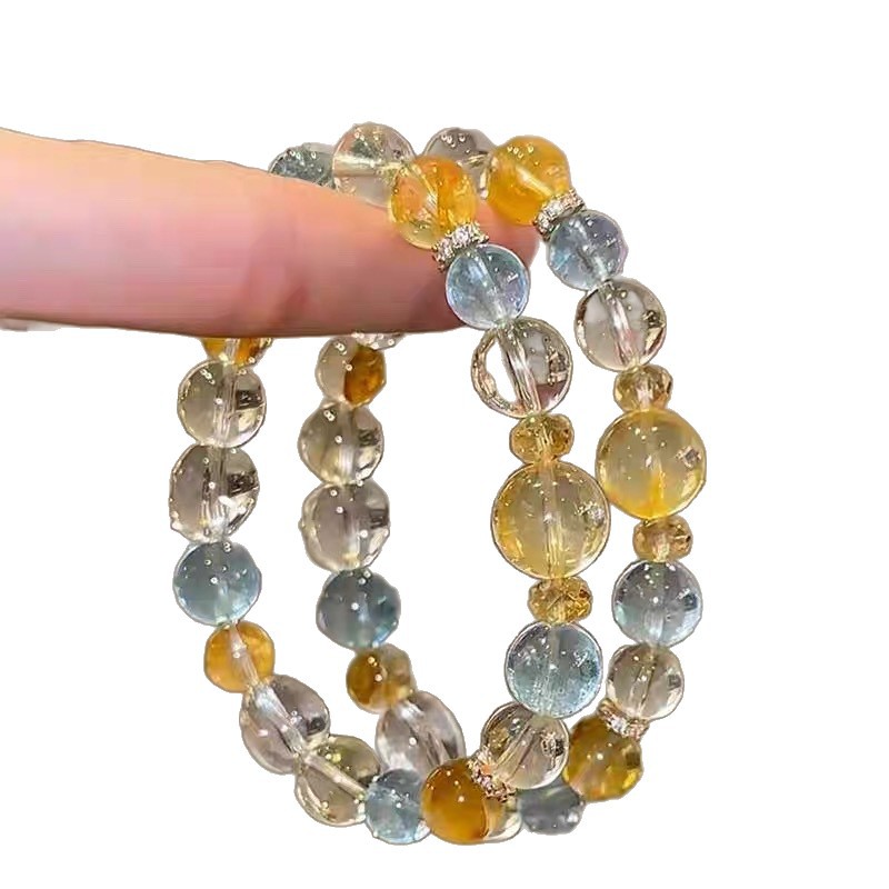 Yellow Agate & Aquamarine Bracelet, Minimalist Design