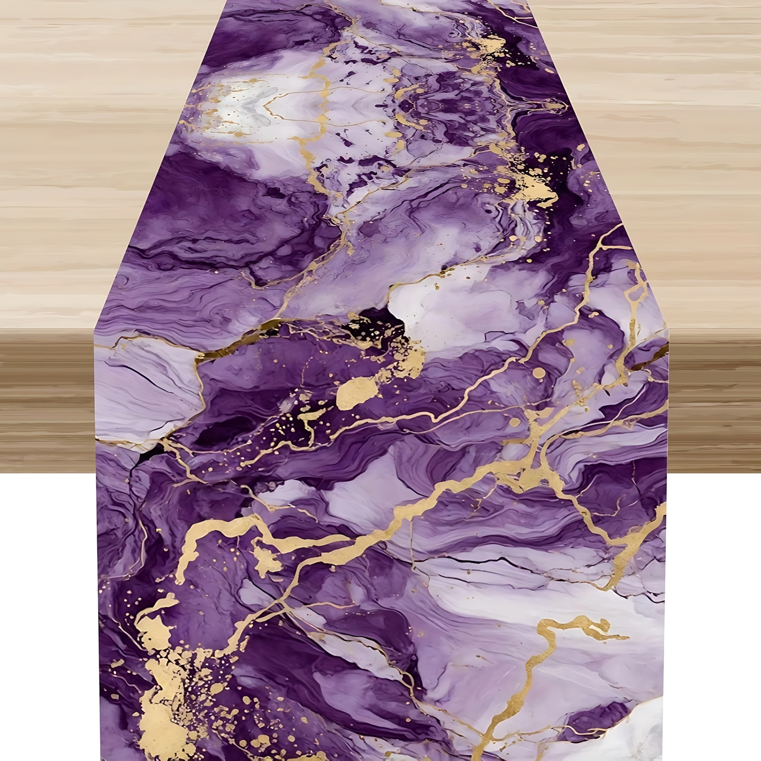 TEMU 1pc Luxury Marble Table Runner Suitable Dining Table Decor - Purple Print Rectangular Runner, Modern Abstract Farmhouse Centerpiece For Home