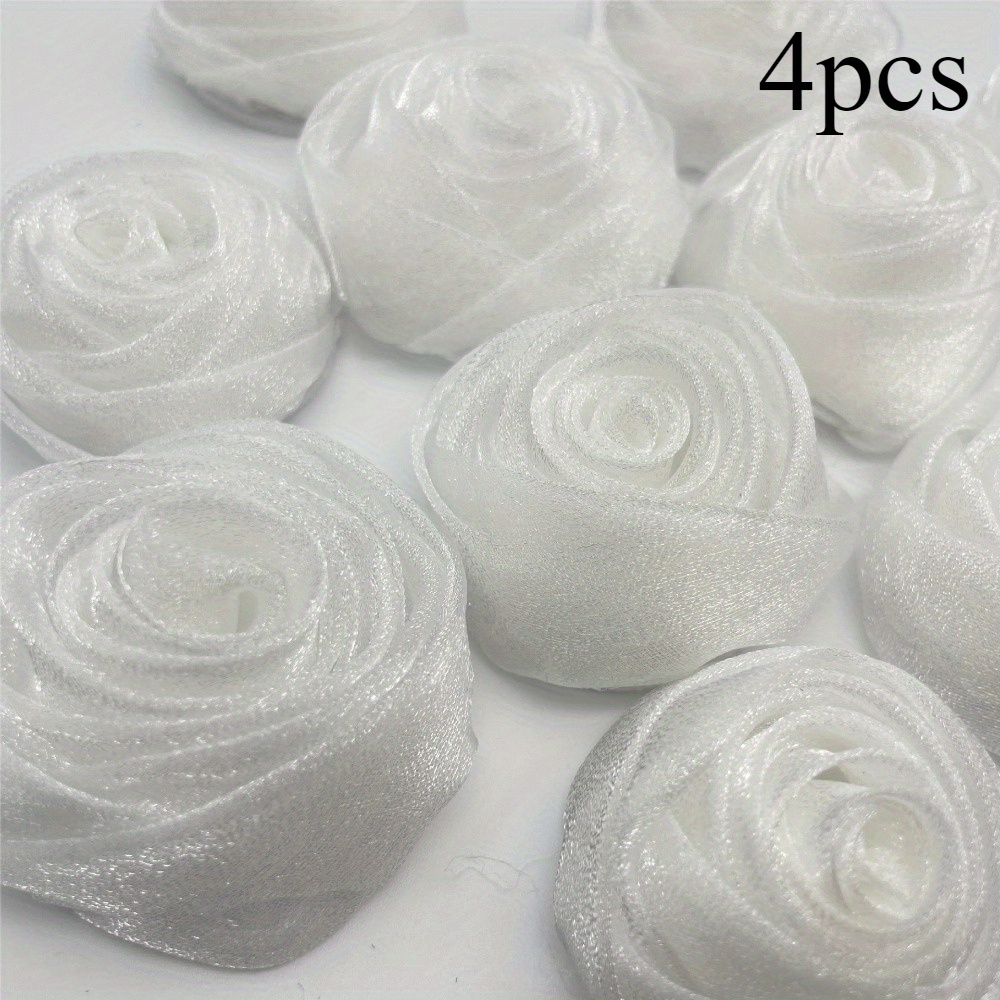 TEMU Set Of 4 Gauze Roses, Each 5 Cm Wide - Perfect For Projects, Versatile Organza Flowers Ideal For Hair Additions And Home Decor, Suitable For