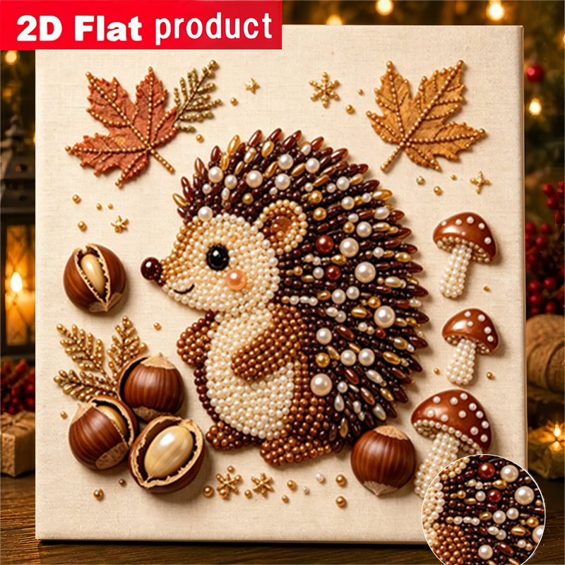 TEMU 2d/flat Printing Diamond Painting Adopting Cute Hedgehog Autumn Forest Handmade Glue Diamond Creative Diamond Painting Kit, With Tools And Pearl