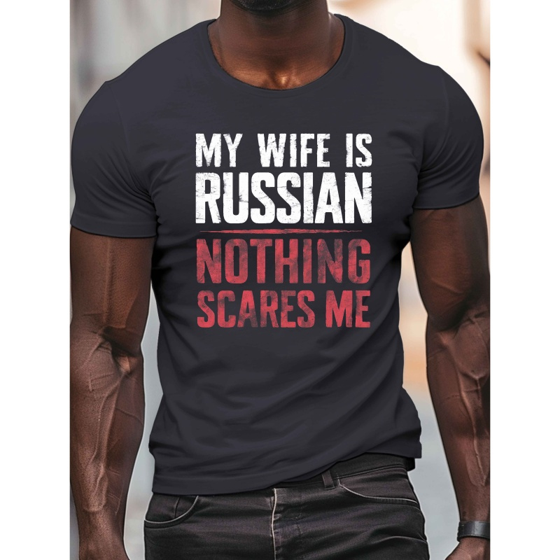 

Men's "my Wife Is Scares Me" Graphic Tee - Casual Crew Neck Short Sleeve, Lightweight Polyester Summer Shirt, Machine Washable