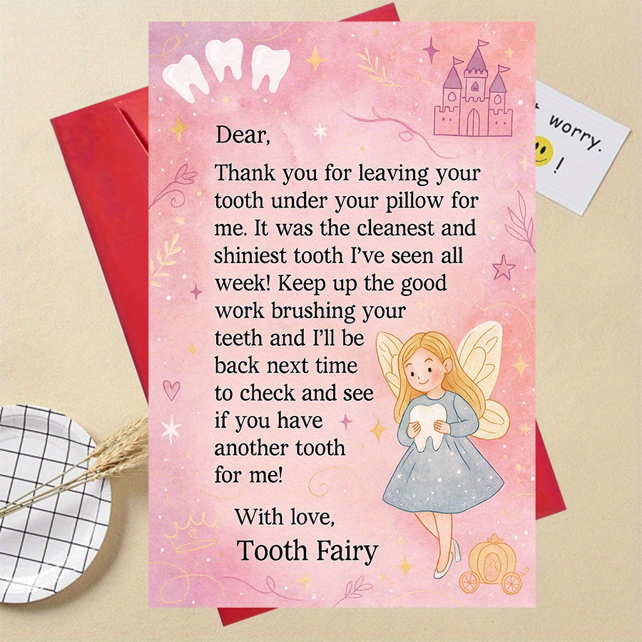 TEMU A Single Tooth Fairy Thank You Card Designed To Good Dental Hygiene, Ideal For Parents And Gift Who Want To Lost Teeth And
