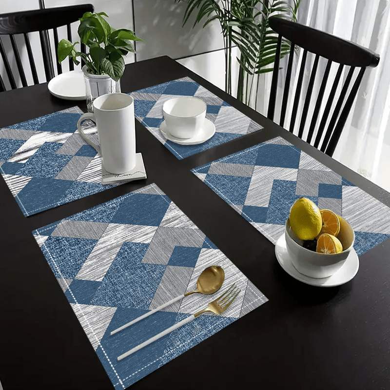 4pcs, Vintage Geometric Rhombus Pattern Placemats, Holiday Washable Table Mats, Polyester Material - Suitable For Dining, Kitchen, Party_voghion.com