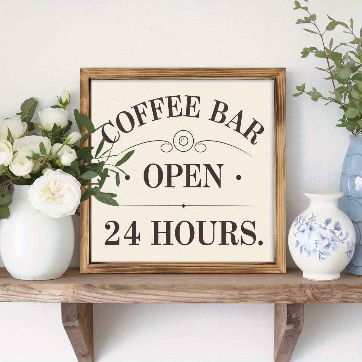 

Rustic Wooden Coffee Bar Sign, 8x8 Inch - 'open ' Wall Decor For Living Room, Kitchen, Office - Ideal Christmas Gift, Home Decor, Decor