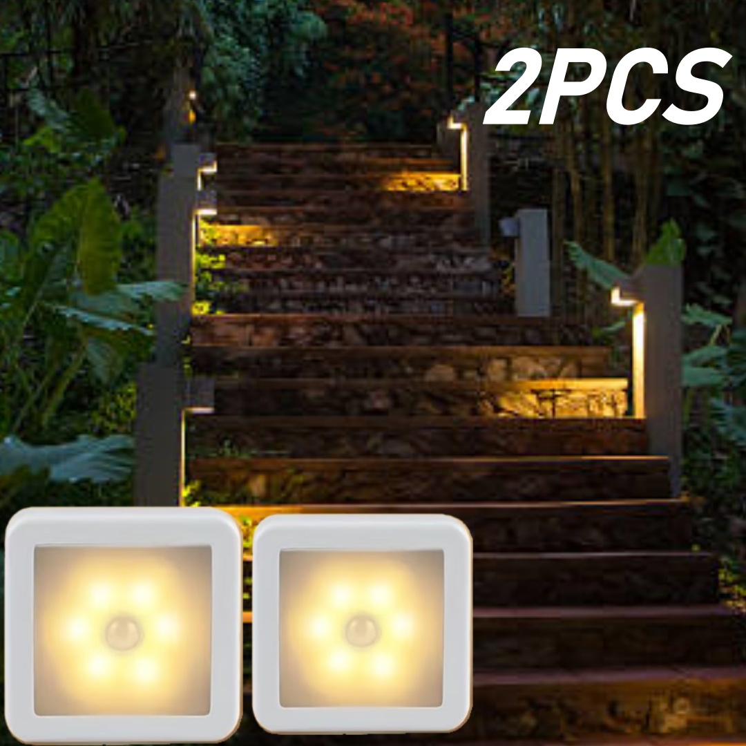 TEMU 2pcs 6-LED Lampes Murales d'Échelle à Détecteur de Mouvement, Portée de Détection de , Installation Adhésive , Aucun Perçage , Veilleuse Fil