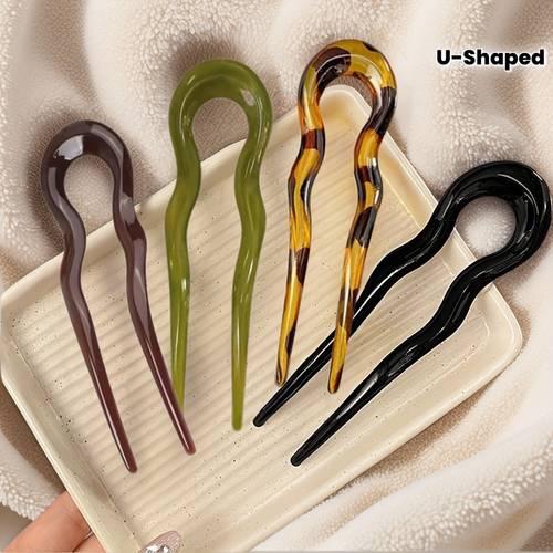 4pcs acrylic u shaped hairpins for women back of head hairpins easy hair clips womens hair additions