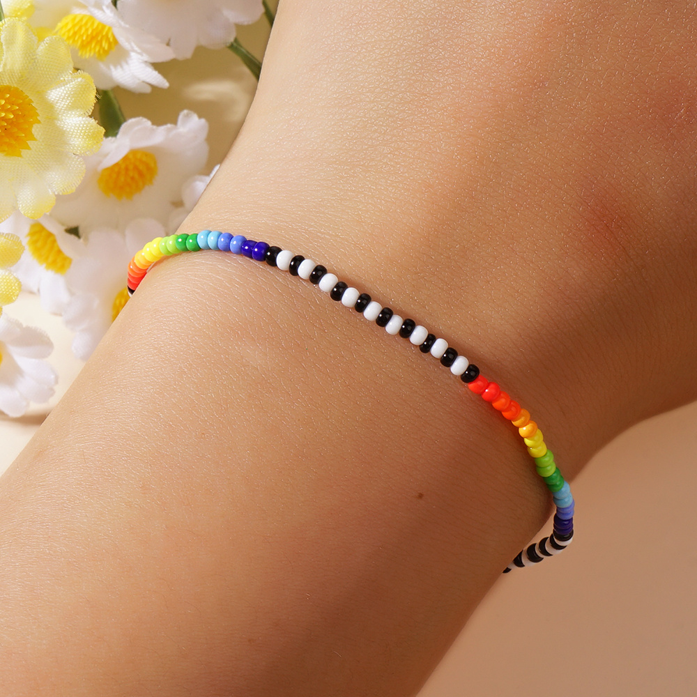 Women's Black & Colourful Rice Bead Bracelet, Vacation Style